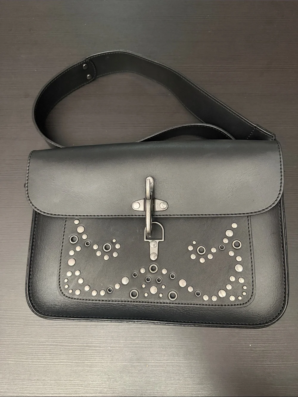 Lucky Brand | Black Studded Leather Crossbody Bag